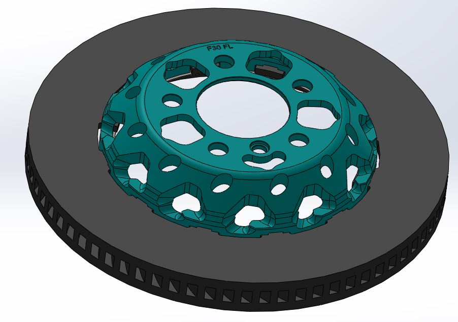 3D model of F2X F3X topology optimized floating rotors brake disc with detailed vented design