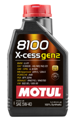 Motul 8100 X-CESS GEN2 5W-40 motor oil bottle synthetic engine lubricant for cars