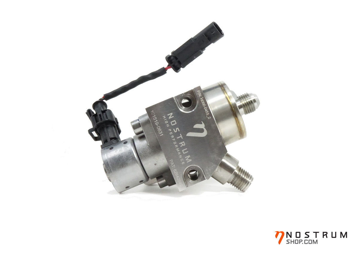 NostrumHP BMW N55 HPFP fuel pump upgrade with durable metal body and electrical connector